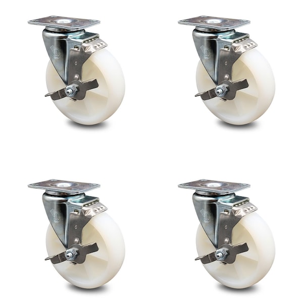 5 Inch Nylon Wheel Swivel Top Plate Caster Set with Brake
